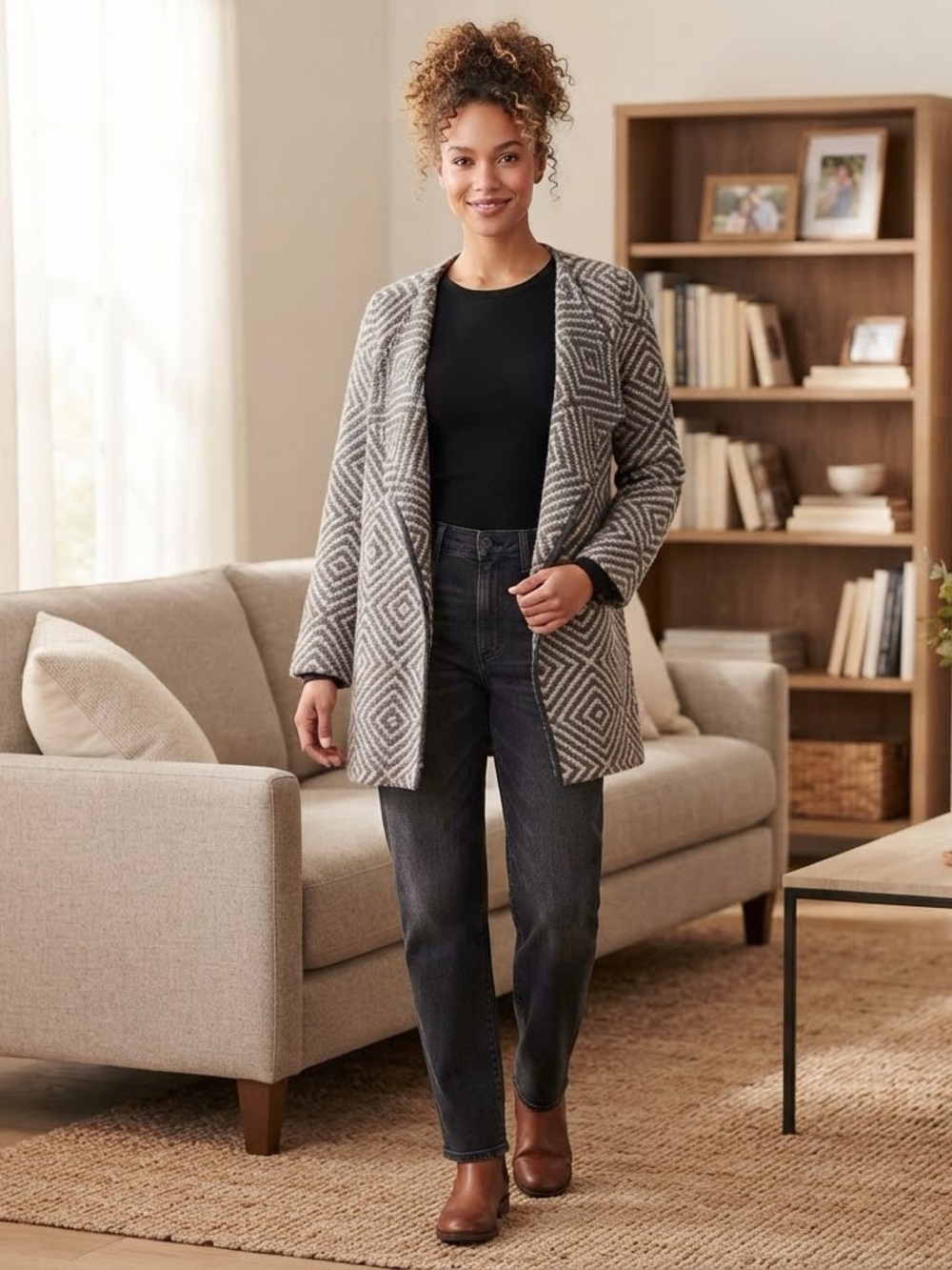 Talbots Gray Geometric Open-Front Jacket